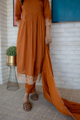 Elegant Rust Orange Cotton Ethnic Wear for Women by Tanauri