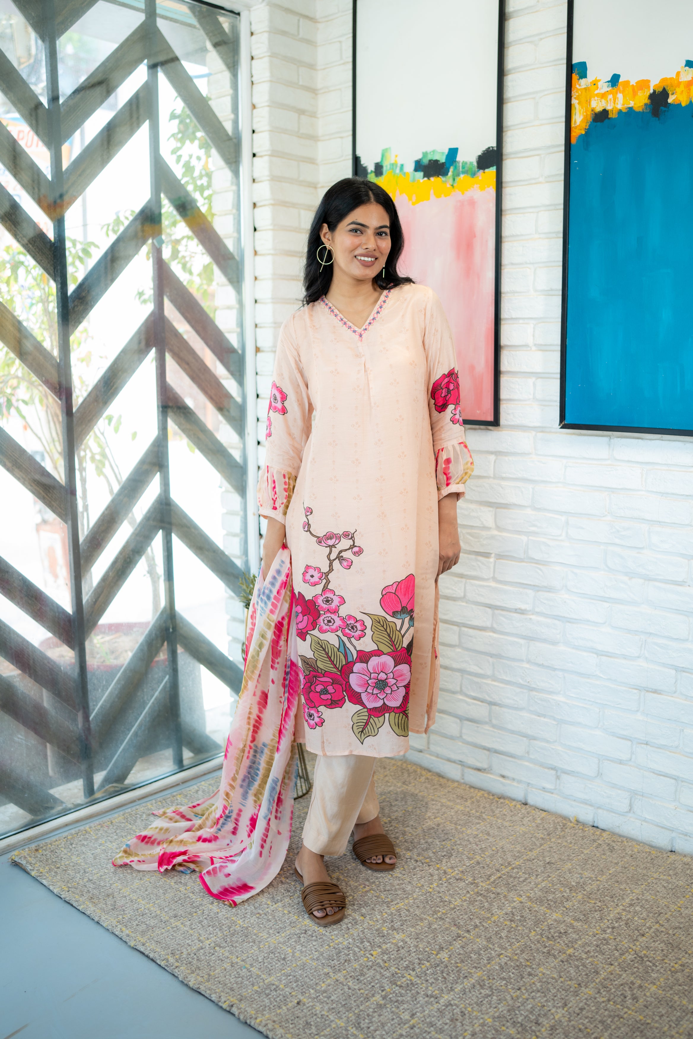 Lightweight Cotton Tie-Dye Dupatta with Matching Kurta Set