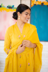 Floral Embroidered Cotton Kurta Set in Yellow – Sunshine by Tanauri