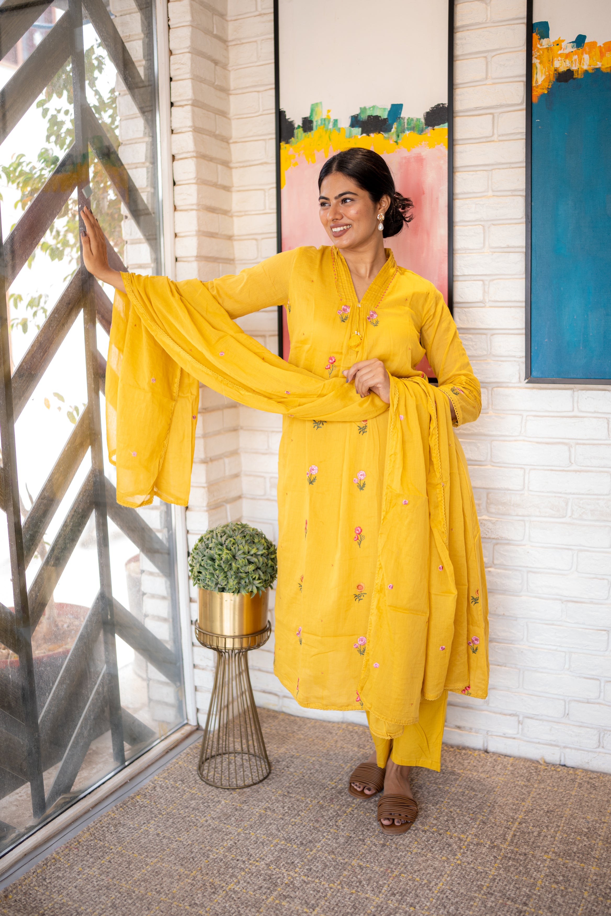 Elegant Sunshine Yellow Kurta Dupatta Set for Women