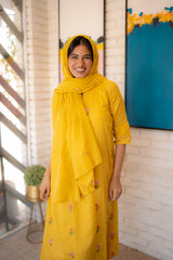 Sunshine Dupatta Set – Yellow Floral Embroidered Cotton Kurta by Tanauri