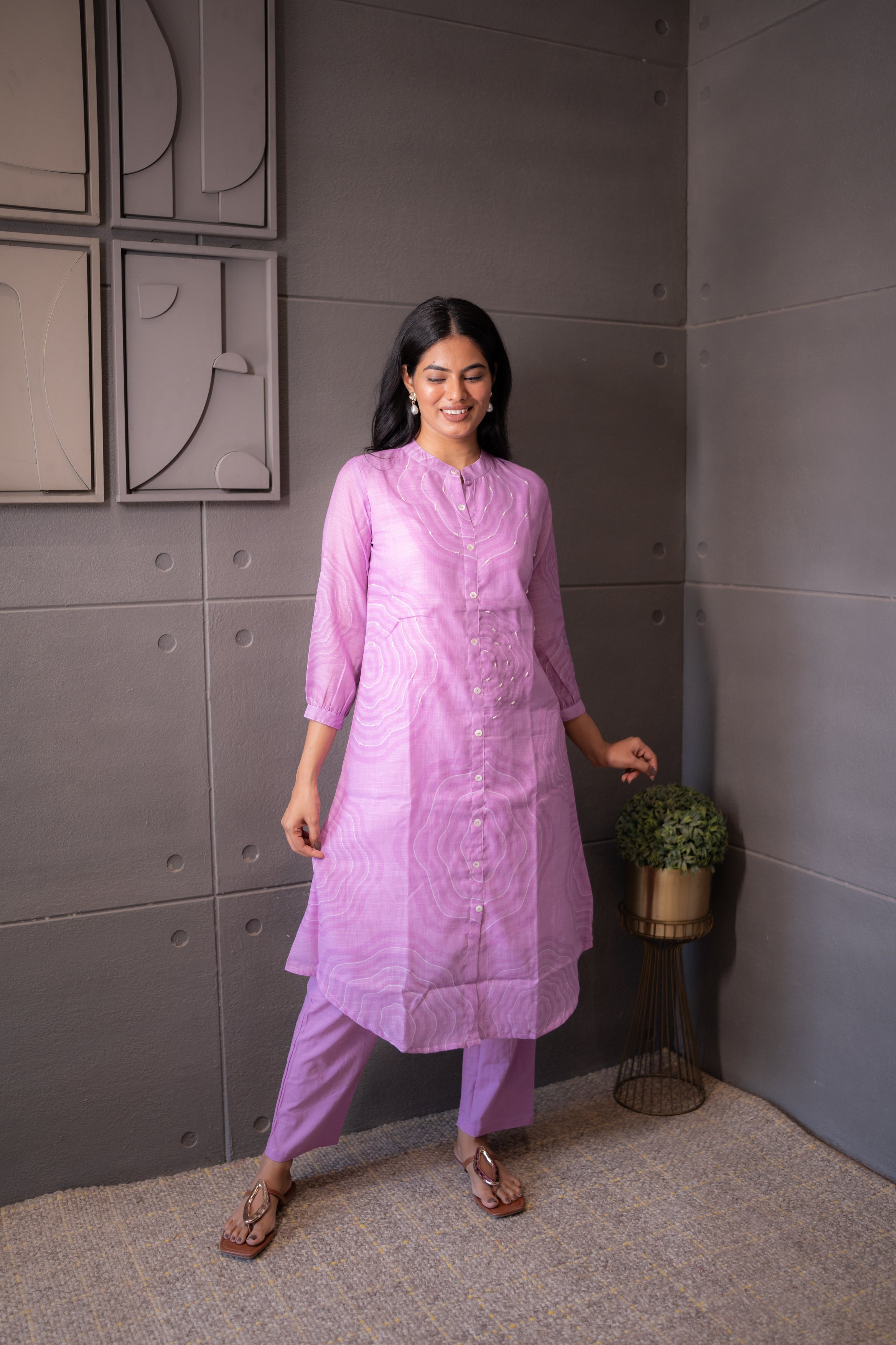 Lightweight Breathable Lilac Cotton Kurta with Coordinated Pants