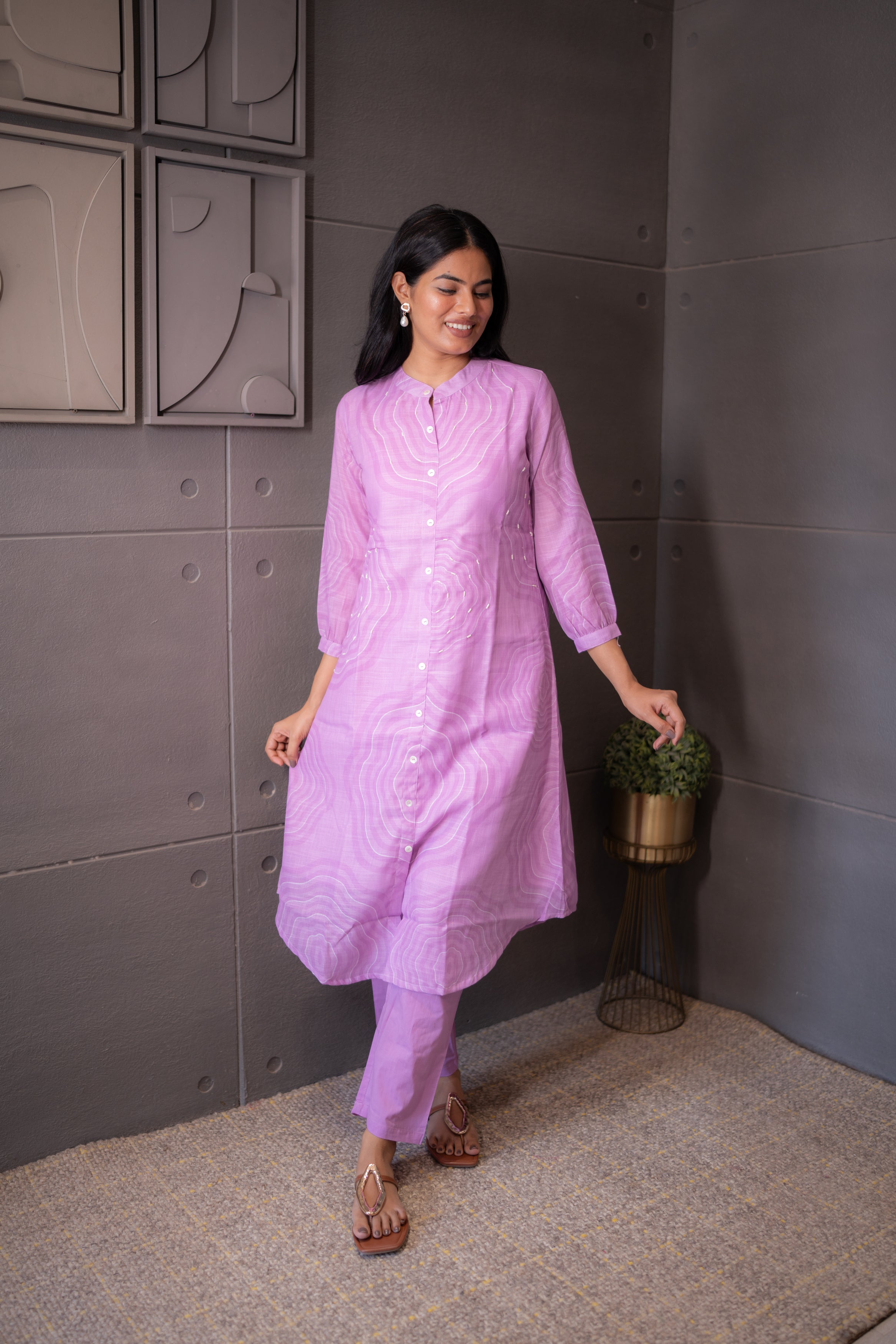 Blush Wave Kurta Set – Lilac Textured Cotton Kurta Set by Tanauri