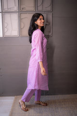 Tanauri Lilac Cotton Kurta with Matching Pants – Blush Wave Set