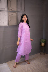 Elegant Lilac Textured Cotton Kurta Set for Women – Blush Wave by Tanauri