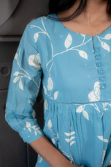 Women’s Cotton Sky Blue Floral Kurta Set – Summer Collection