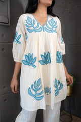 Elegant Blue Lotus Embroidered Co-ord Set for Women by Tanauri