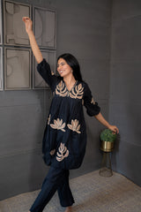 Maya Co-Ord Set – Beige & Gold Embroidered Mul Cotton by Tanauri