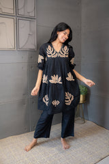 Festive Beige Cotton Kurta and Pant Set with Gold Embroidery