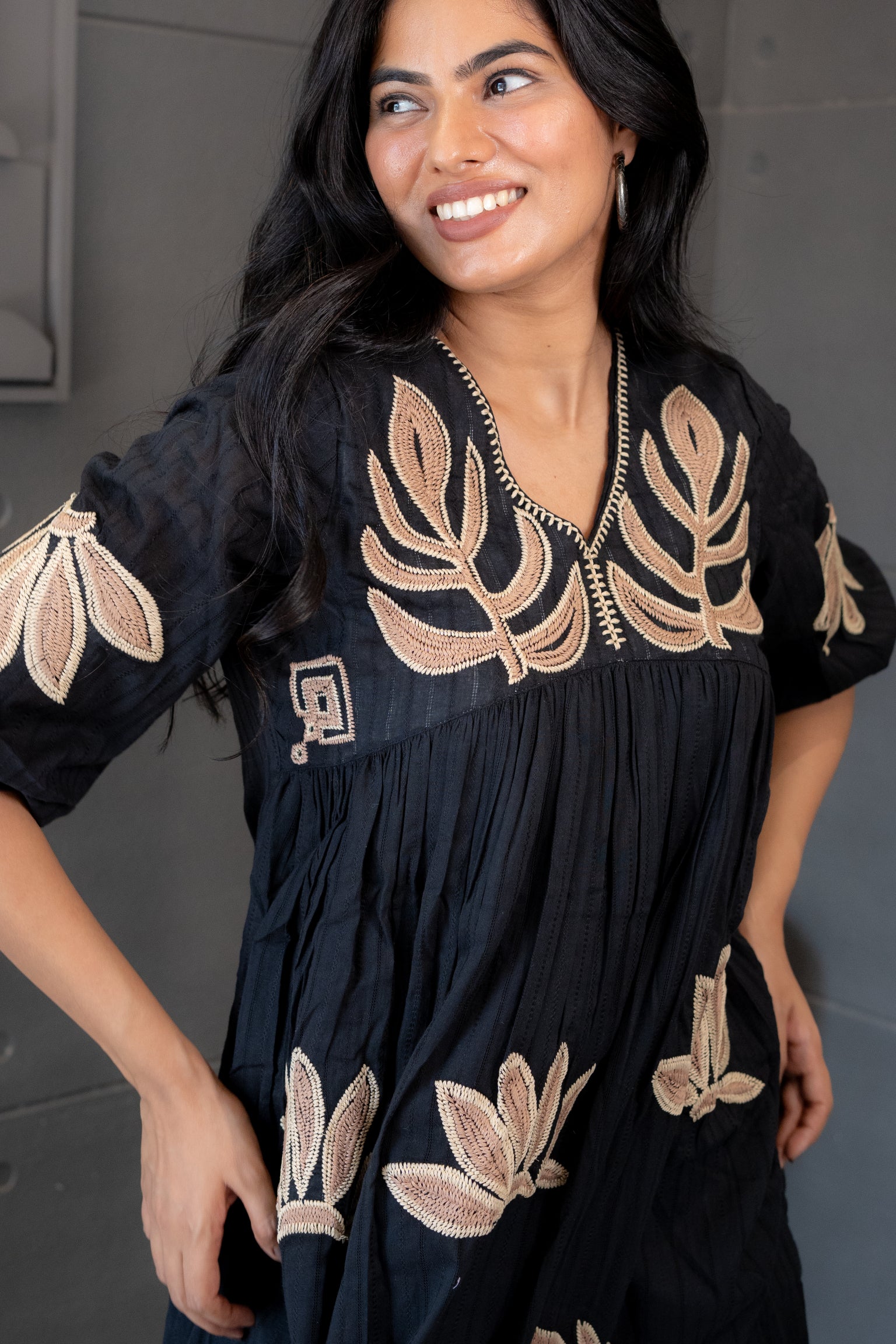 Tanauri Maya Co-Ord Set in Beige with Gold Detailing