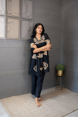 Maya Co-Ord Set – Beige & Gold Embroidered Mul Cotton by Tanauri