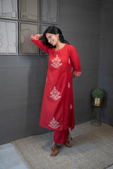 Breathable Cotton Kurta with Coordinated Pants and Embroidered Dupatta