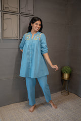 Blue Bliss A-Line Short Cotton Co-Ord Set – Tanauri