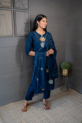 Tanauri Cotton Kurta Set with Floral Embroidery and Matching Dupatta