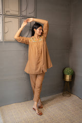 Elegant Brown Cotton Kurta and Pant Set – Tanauri