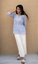 Blue Embroidered Top (Special Mul-Cotton)