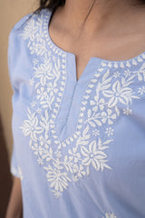 Blue Embroidered Top (Special Mul-Cotton)