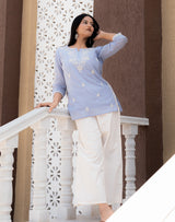 Blue Embroidered Top (Special Mul-Cotton)