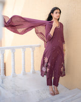 Wine Blossom Dupatta Set