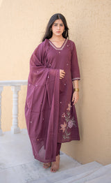 Wine Blossom Dupatta Set