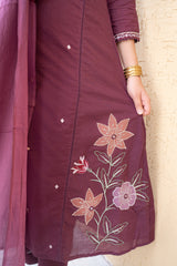 Wine Blossom Dupatta Set