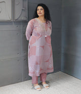 White floral printed dupatta from Nayab Mauve Cotton Kurta Set – elegant big size ethnic wear.