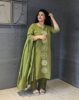 Olivia Dupatta Set – olive green embroidered cotton kurta with dupatta by Tanauri.