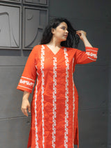 Soft orange cotton fabric with fine white embroidery – Kesariya Dupatta Set by Tanauri.