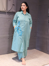 Tanauri Aquateel Kurta Set – handcrafted mint green embroidered cotton outfit for women.