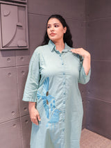 Aquateel Kurta Set – mint green cotton kurta with bird embroidery by Tanauri.