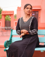 Tanauri Black Hand-Embroidered Cotton Kurta Set for Women