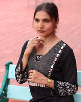 Stylish Hand-Embroidered Black Kurta with Matching Pants