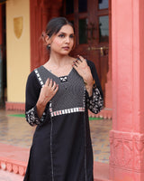 Elegant Black Kurta Set with Handcrafted Embroidery