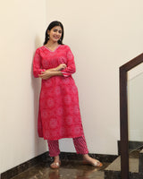 Pink Bandhej Rajasthani Kurta Set