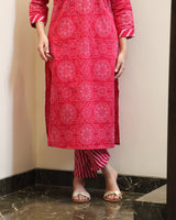 Pink Bandhej Rajasthani Kurta Set