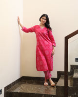 Pink Bandhej Rajasthani Kurta Set