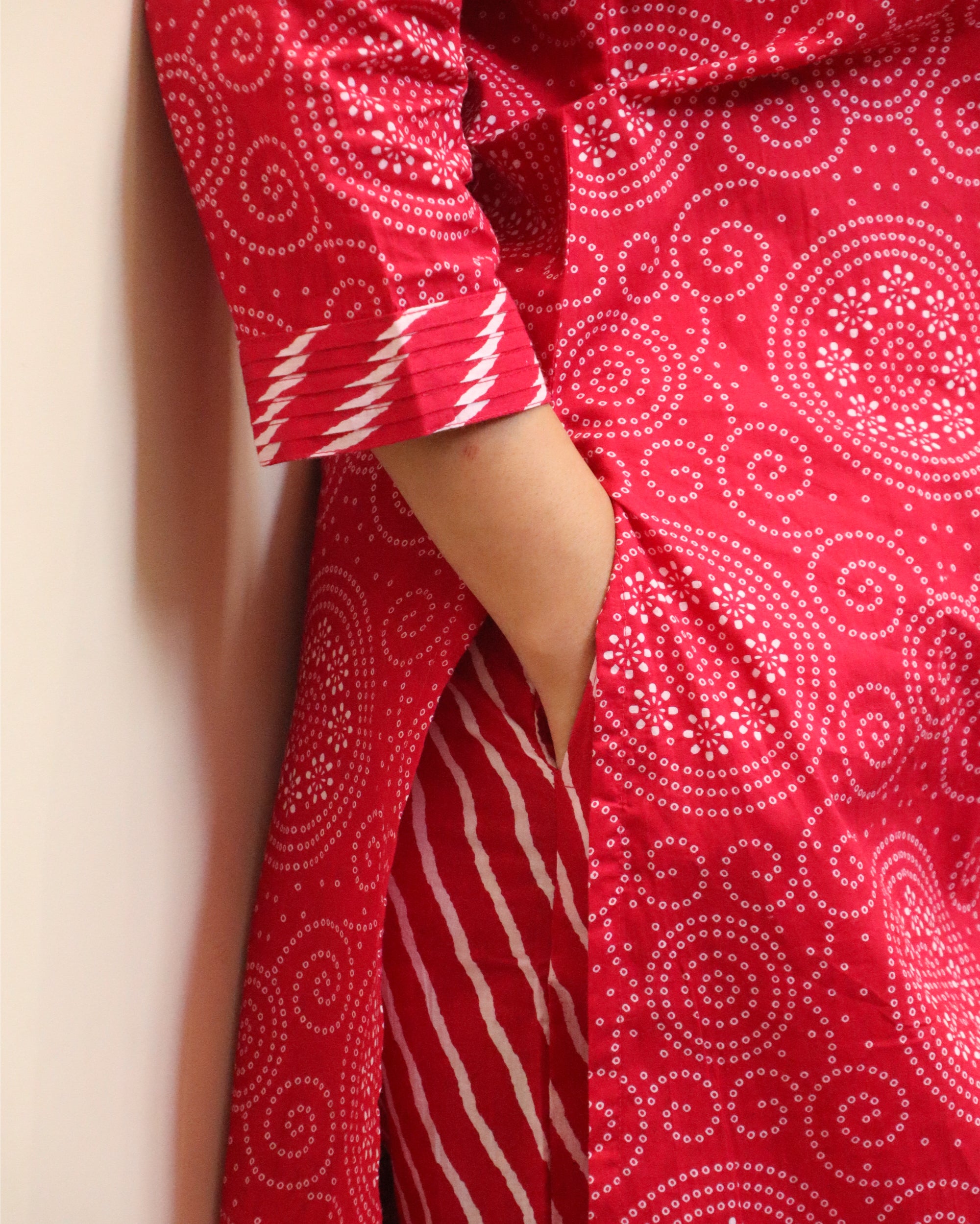 Pink Bandhej Rajasthani Kurta Set