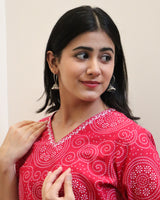 Pink Bandhej Rajasthani Kurta Set