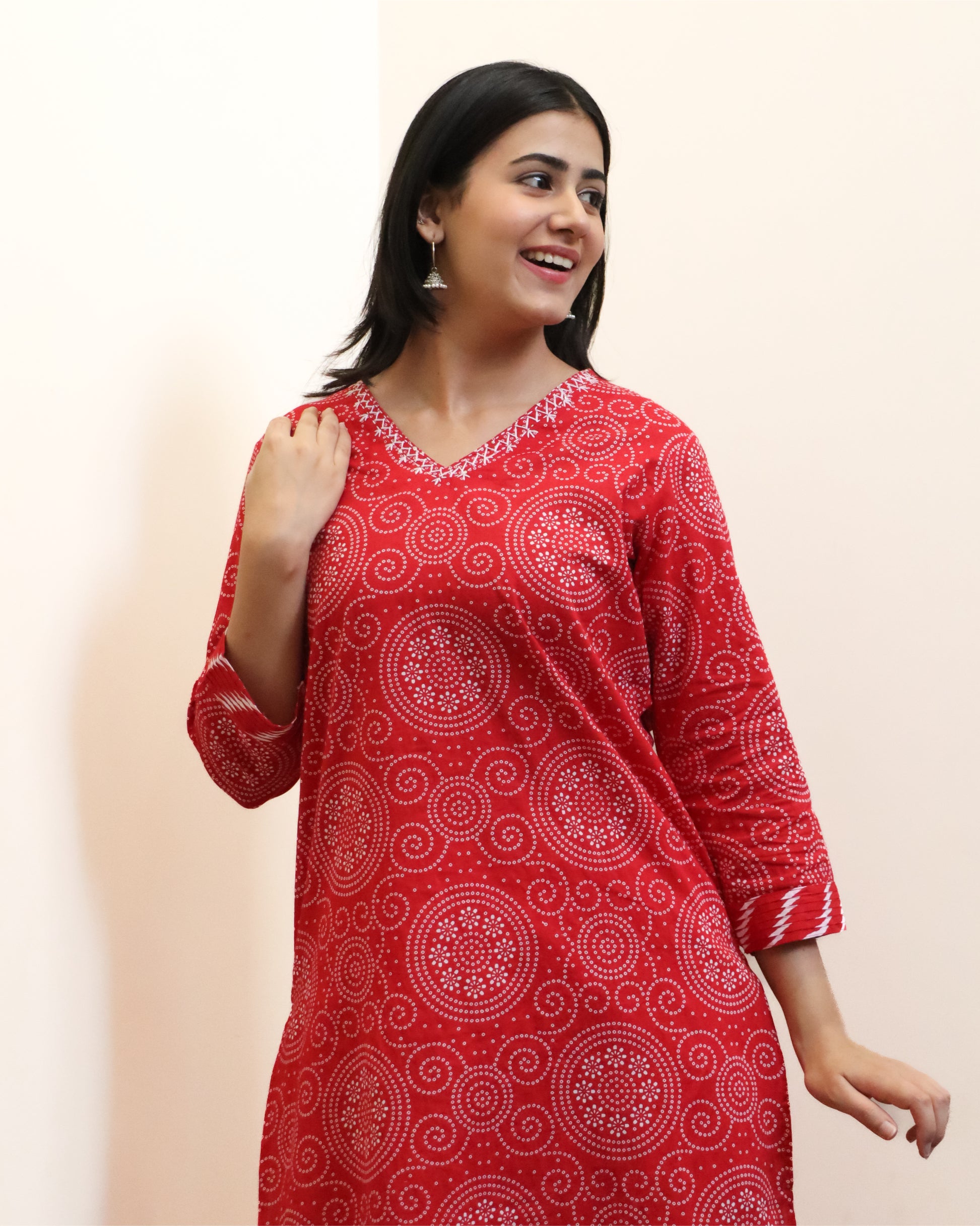 Red Bandhej Rajasthani Kurta Set