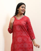 Red Bandhej Rajasthani Kurta Set