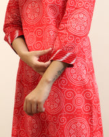 Red Bandhej Rajasthani Kurta Set