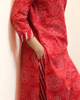 Red Bandhej Rajasthani Kurta Set