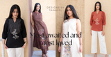 Collage of women wearing various outfits with text 'Most awaited and most loved' and 'Designs by Tanauri'.