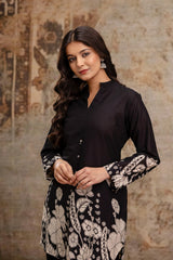 Tanauri Women’s Black Ethnic Printed Cotton Kurta Set