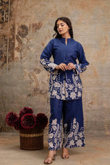Blue Printed Co-Ord Set – Cotton Kurta with Matching Pants