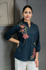 Blue Floral Embroidered Top