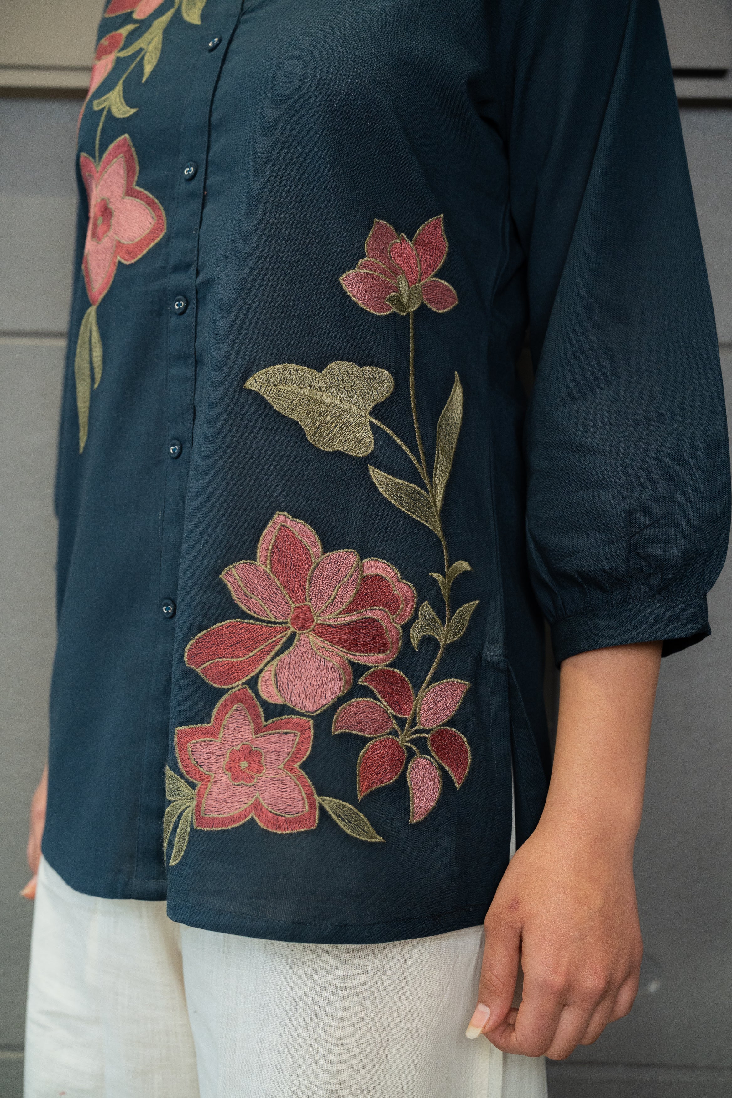 Blue Floral Embroidered Top