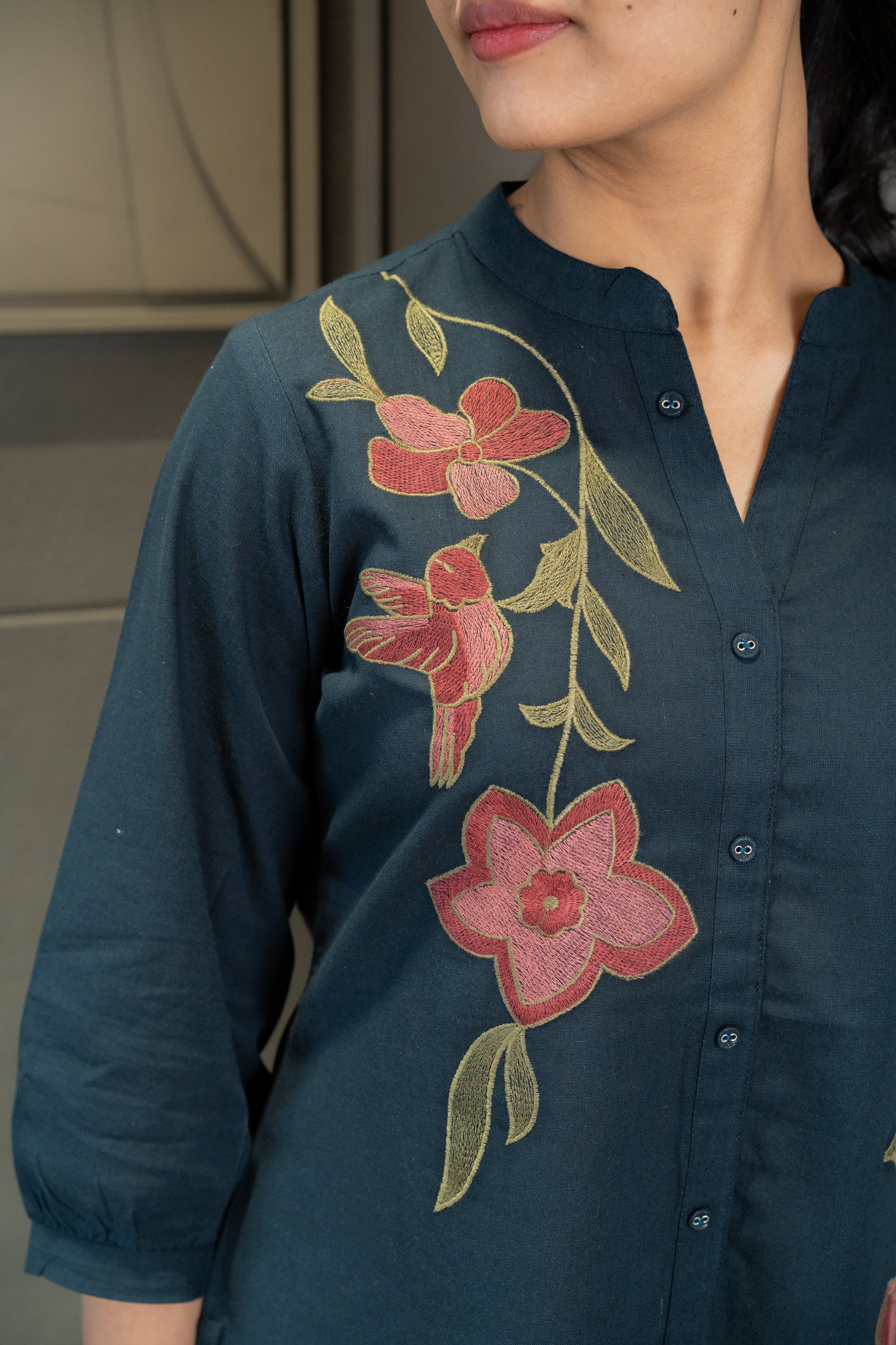 Blue Floral Embroidered Top