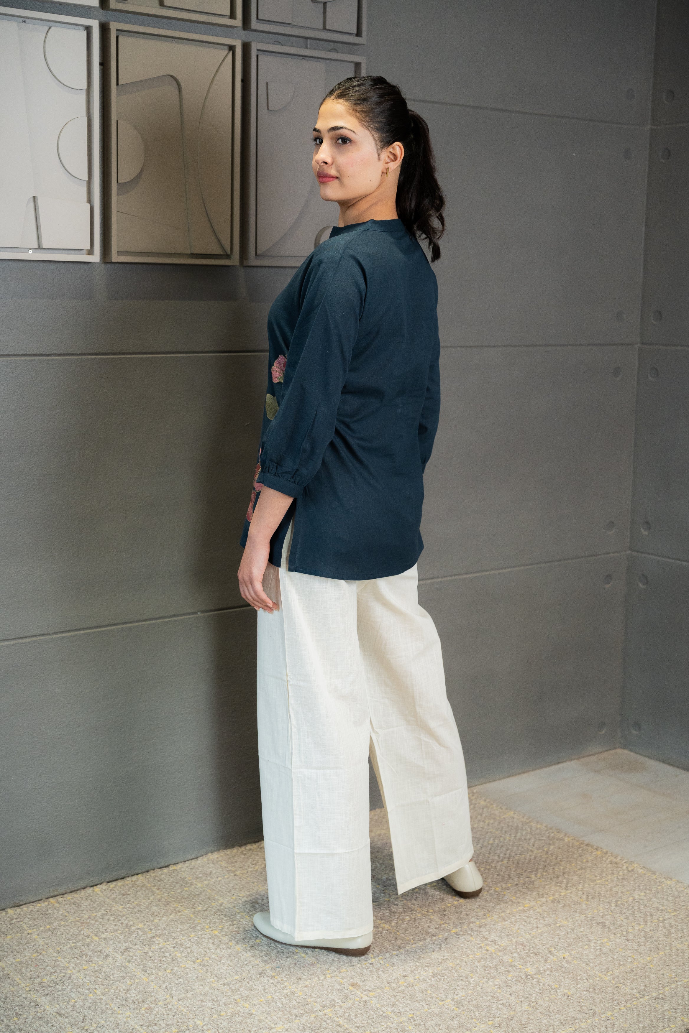 Blue Floral Embroidered Top