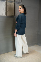 Blue Floral Embroidered Top